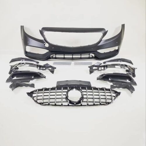 W205 C SERISI IÇIN UYUMLU C63 ON TAMPON & PANJUR SETI (MAKYAJLI GÖRÜNÜM) (Siyah Trimler)